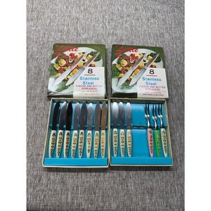 Vintage Little Knife Stainless Steel Cheese Spreaders Appetizer Forks Japan 14pc